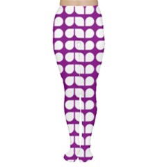 Purple And White Leaf Pattern Tights by GardenOfOphir