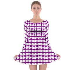 Purple And White Leaf Pattern Long Sleeve Skater Dress by GardenOfOphir