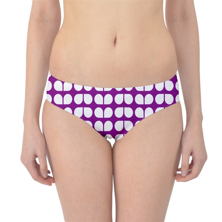 Purple And White Leaf Pattern Hipster Bikini Bottoms