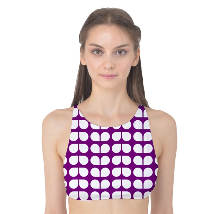 Purple And White Leaf Pattern Tank Bikini Top