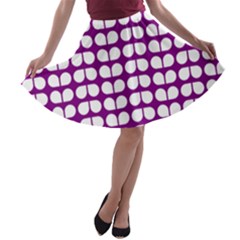 Purple And White Leaf Pattern A-line Skater Skirt by GardenOfOphir