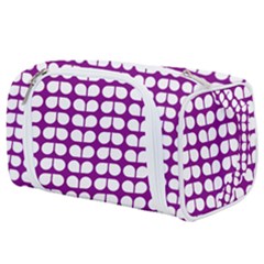 Purple And White Leaf Pattern Toiletries Pouch by GardenOfOphir