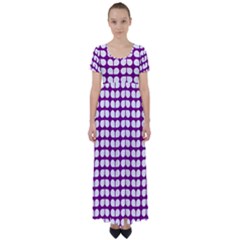 Purple And White Leaf Pattern High Waist Short Sleeve Maxi Dress by GardenOfOphir