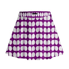 Purple And White Leaf Pattern Mini Flare Skirt by GardenOfOphir