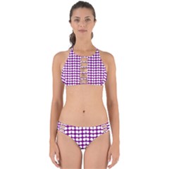 Purple And White Leaf Pattern Perfectly Cut Out Bikini Set by GardenOfOphir