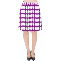 Purple And White Leaf Pattern Velvet High Waist Skirt by GardenOfOphir