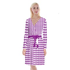 Purple And White Leaf Pattern Long Sleeve Velvet Front Wrap Dress by GardenOfOphir