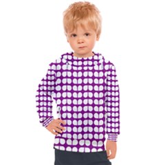 Purple And White Leaf Pattern Kids  Hooded Pullover by GardenOfOphir