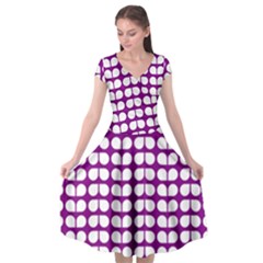 Purple And White Leaf Pattern Cap Sleeve Wrap Front Dress by GardenOfOphir