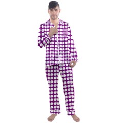 Purple And White Leaf Pattern Men s Long Sleeve Satin Pajamas Set by GardenOfOphir