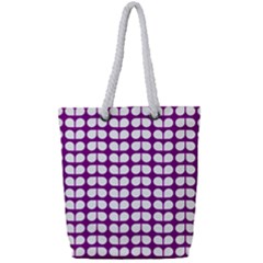 Purple And White Leaf Pattern Full Print Rope Handle Tote (small) by GardenOfOphir