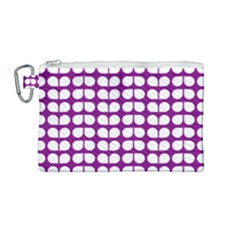 Purple And White Leaf Pattern Canvas Cosmetic Bag (medium) by GardenOfOphir