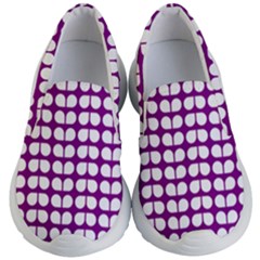 Purple And White Leaf Pattern Kids Lightweight Slip Ons by GardenOfOphir