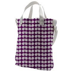 Purple And White Leaf Pattern Canvas Messenger Bag by GardenOfOphir