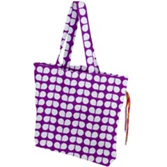 Purple And White Leaf Pattern Drawstring Tote Bag by GardenOfOphir