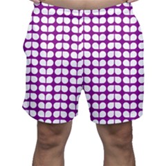 Purple And White Leaf Pattern Men s Shorts by GardenOfOphir