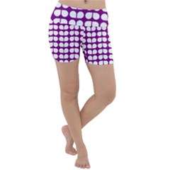 Purple And White Leaf Pattern Lightweight Velour Yoga Shorts by GardenOfOphir