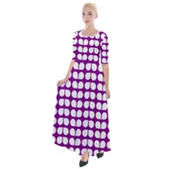 Purple And White Leaf Pattern Half Sleeves Maxi Dress by GardenOfOphir