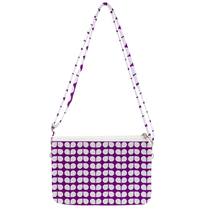 Purple And White Leaf Pattern Double Gusset Crossbody Bag