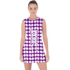 Purple And White Leaf Pattern Lace Up Front Bodycon Dress by GardenOfOphir