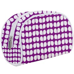 Purple And White Leaf Pattern Make Up Case (large) by GardenOfOphir