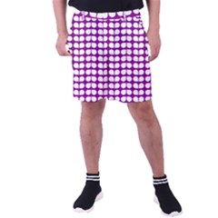 Purple And White Leaf Pattern Men s Pocket Shorts by GardenOfOphir