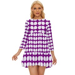 Purple And White Leaf Pattern Long Sleeve Babydoll Dress by GardenOfOphir