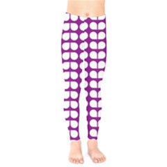 Purple And White Leaf Pattern Kids  Classic Winter Leggings by GardenOfOphir