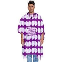 Purple And White Leaf Pattern Men s Hooded Rain Ponchos by GardenOfOphir