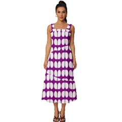 Purple And White Leaf Pattern Square Neckline Tiered Midi Dress by GardenOfOphir