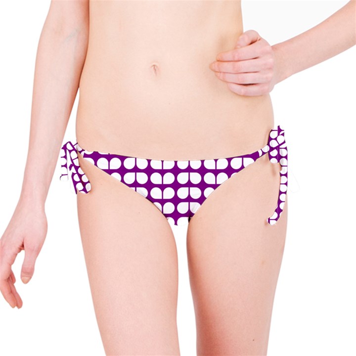 Purple And White Leaf Pattern Bikini Bottoms