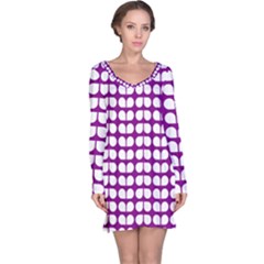 Purple And White Leaf Pattern Long Sleeve Nightdress by GardenOfOphir