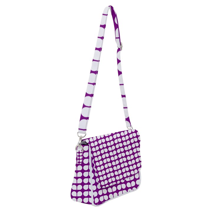 Purple And White Leaf Pattern Shoulder Bag with Back Zipper