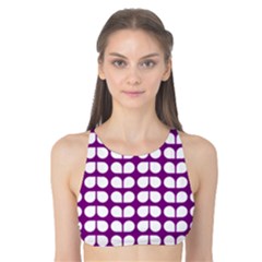 Purple And White Leaf Pattern Tank Bikini Top by GardenOfOphir