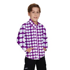 Purple And White Leaf Pattern Kids  Windbreaker by GardenOfOphir