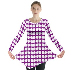 Purple And White Leaf Pattern Long Sleeve Tunic  by GardenOfOphir