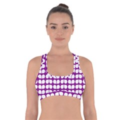 Purple And White Leaf Pattern Cross Back Sports Bra by GardenOfOphir