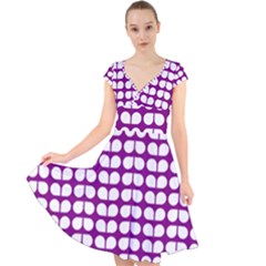 Purple And White Leaf Pattern Cap Sleeve Front Wrap Midi Dress by GardenOfOphir