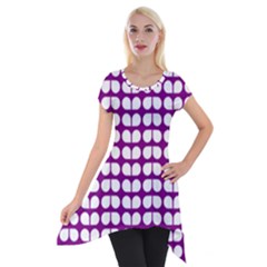 Purple And White Leaf Pattern Short Sleeve Side Drop Tunic by GardenOfOphir