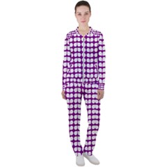 Purple And White Leaf Pattern Casual Jacket And Pants Set by GardenOfOphir