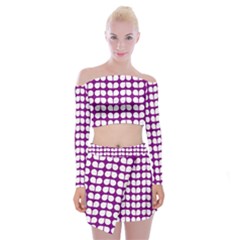 Purple And White Leaf Pattern Off Shoulder Top With Mini Skirt Set by GardenOfOphir