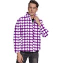 Purple And White Leaf Pattern Men s Puffer Bubble Jacket Coat View3