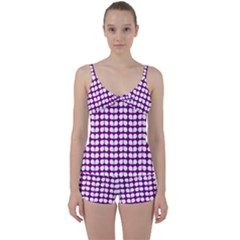 Purple And White Leaf Pattern Tie Front Two Piece Tankini by GardenOfOphir