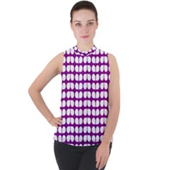 Purple And White Leaf Pattern Mock Neck Chiffon Sleeveless Top by GardenOfOphir