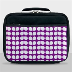 Purple And White Leaf Pattern Lunch Bag by GardenOfOphir