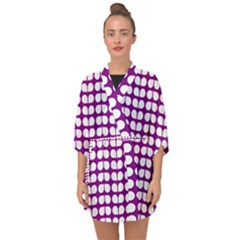 Purple And White Leaf Pattern Half Sleeve Chiffon Kimono by GardenOfOphir