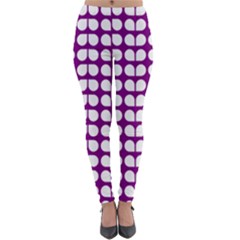 Purple And White Leaf Pattern Lightweight Velour Leggings by GardenOfOphir