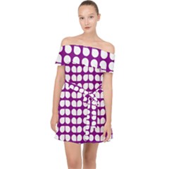 Purple And White Leaf Pattern Off Shoulder Chiffon Dress by GardenOfOphir