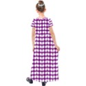 Purple And White Leaf Pattern Kids  Short Sleeve Maxi Dress View2