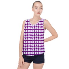 Purple And White Leaf Pattern Bubble Hem Chiffon Tank Top by GardenOfOphir